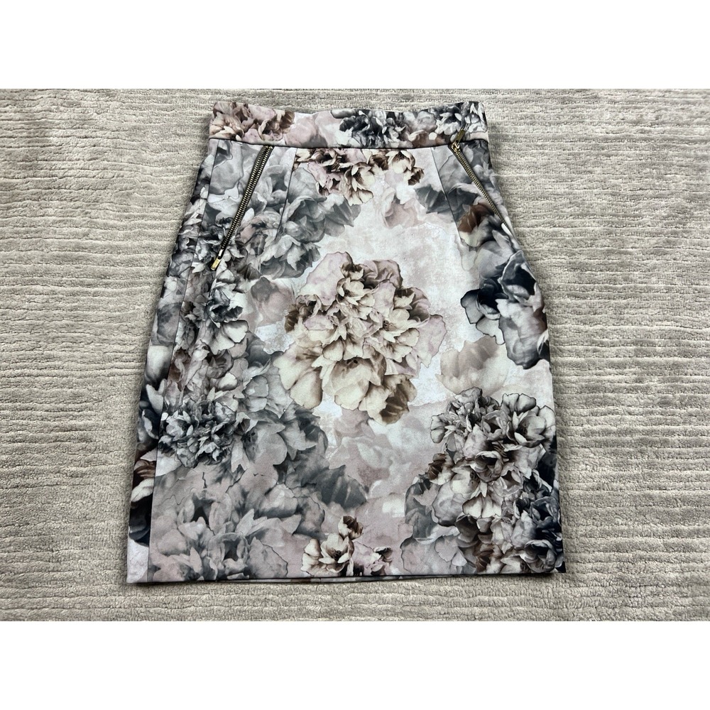 H&M Pencil Skirt Women 4 Multicolor Floral Pleated Pockets Mini Lined Fitted